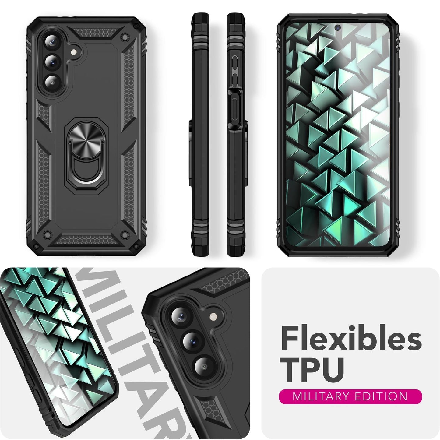 NALIA RingDefend Hülle für Samsung Galaxy A56 – Schlagfeste Military Schutzhülle mit 360° Ringhalter, Stoßfestes Outdoor Armor Case mit Anti-Rutsch Grip, Panzerhülle - Schwarz