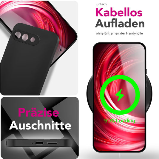 NALIA Strider Hülle für Google Pixel 9a – 1,28mm TPU Handyhülle Matt-Schwarz, Dünnes Softcase mit Staubschutz-Tasten, Kratzfestes Silikon Cover mit Grip, Schutzhülle im Slim Design