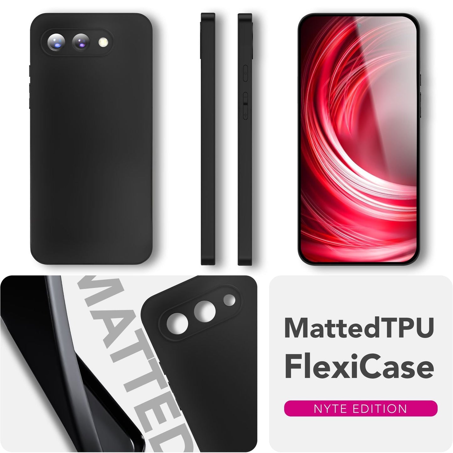 NALIA Strider Hülle für Google Pixel 9a – 1,28mm TPU Handyhülle Matt-Schwarz, Dünnes Softcase mit Staubschutz-Tasten, Kratzfestes Silikon Cover mit Grip, Schutzhülle im Slim Design