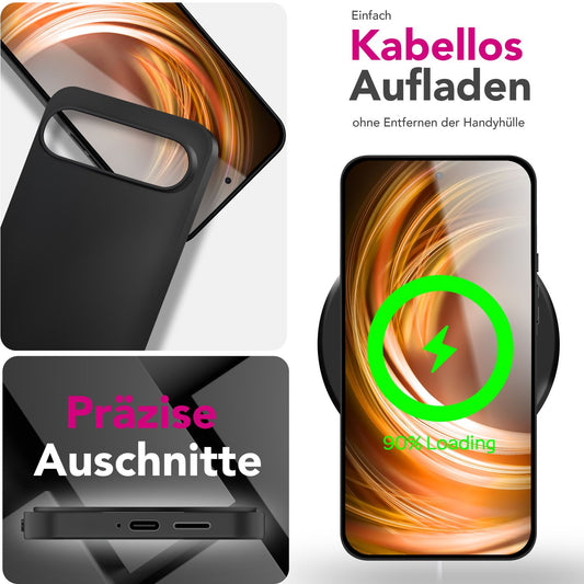 NALIA Strider Hülle für Google Pixel 9 – Schlankes 1,28mm TPU Cover in Matt-Schwarz, Handyhülle mit Soft-Touch Finish & Staubschutz-Tasten, Strapazierfähig, Kratzfeste Schutzhülle