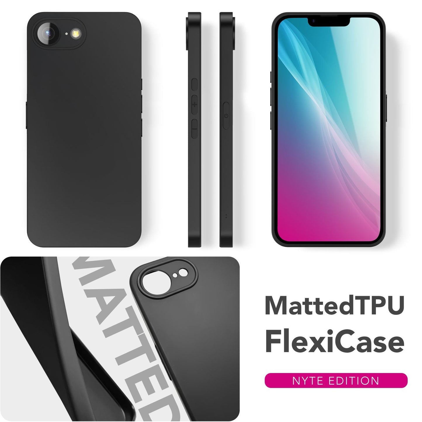 NALIA Strider Hülle für iPhone 16e, Ultradünnes 1,28 mm Slim TPU Case, Mattes Finish, Staubschutz durch Tastenabdeckung, Passgenaue Soft-Touch Schale, Schwarze Handyhülle