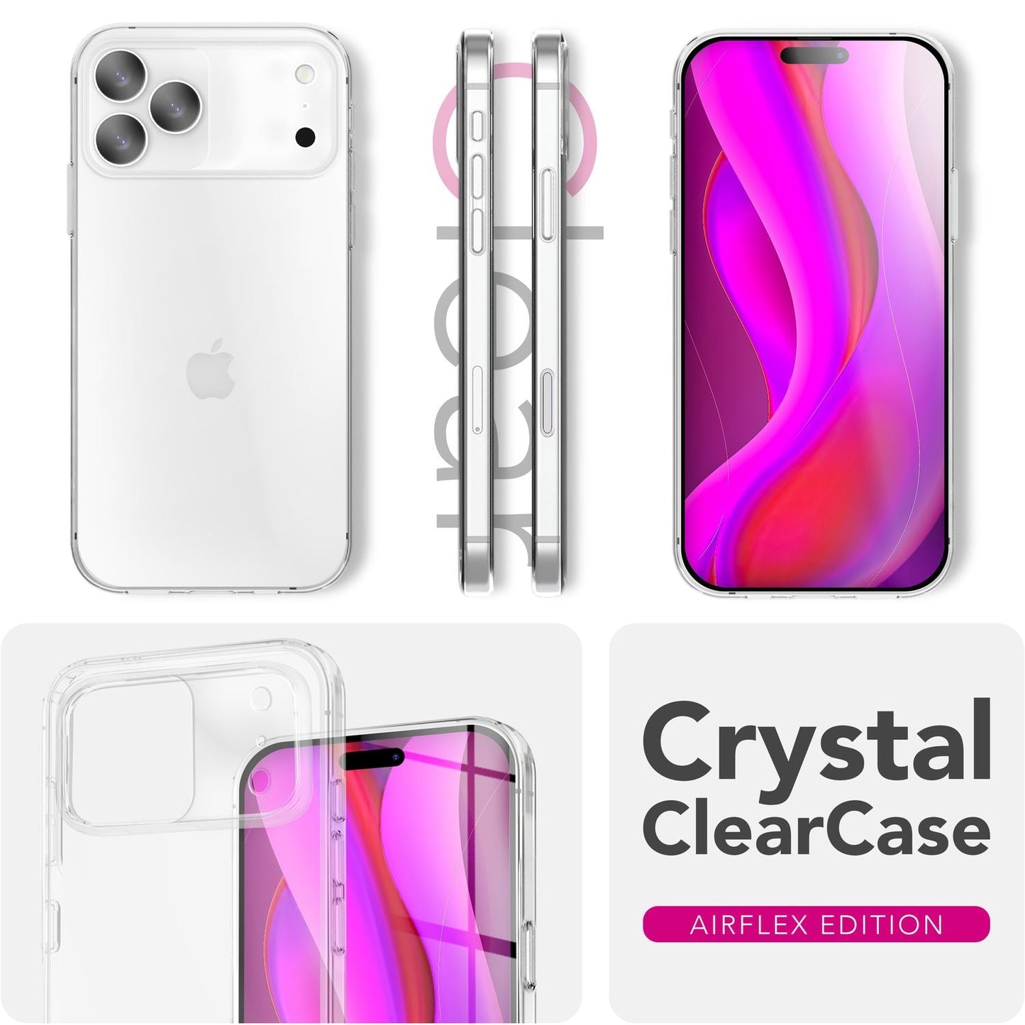 Husă NALIA AirFlex Crystal Clear - Dimensiune pentru iPhone 17 Pro Max, Silicon TPU, Anti-Îngălbenire