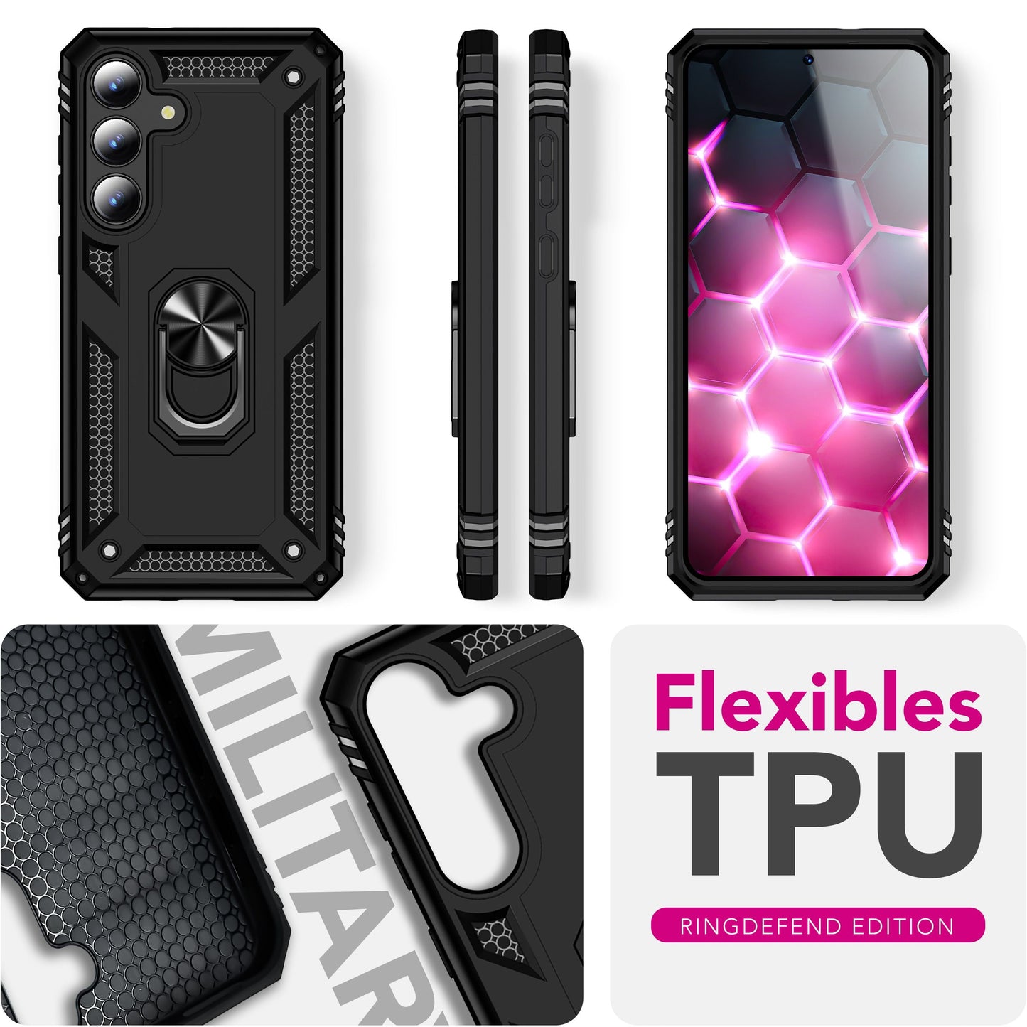 Protecție militară NALIA RingDefend - inel rotativ la 360°, suport, amortizor de șocuri