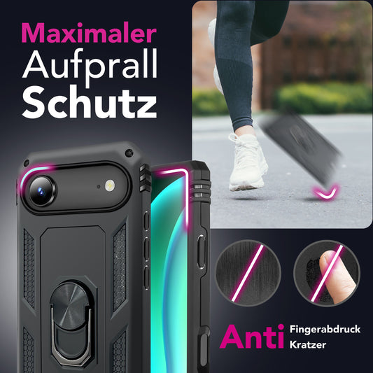 NALIA Hülle RingDefend für Apple iPhone 17 Air (Military-Grade Schutz) - Militär Panzerhülle mit 360° Dreh-Ring & Ständer, Schlagfest & Stoßsicher, Rutschfestes Hardcase - Schwarz