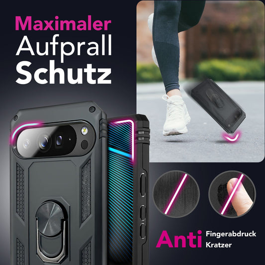 NALIA Hülle RingDefend für Google Pixel 10 Pro XL (Military-Grade Schutz), Panzerhülle mit 360° Dreh-Ring & Kickstand, Stoßfest & Schlagresistent, Outdoor Handyhülle - Schwarz