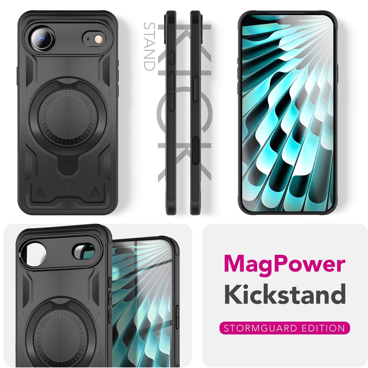 Etui NALIA Stormguard MagSafe – pierścień obrotowy 360°, ochrona przed uderzeniami wojskowymi, Volcano Black