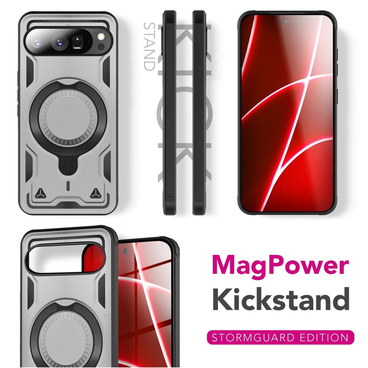 Husă NALIA Stormguard pentru Google Pixel 10 Pro (Husă blindată indestructibilă cu MagSafe), Husă de protecție rezistentă la impact în stil militar, Suport inelar la 360°, Husă pentru exterior