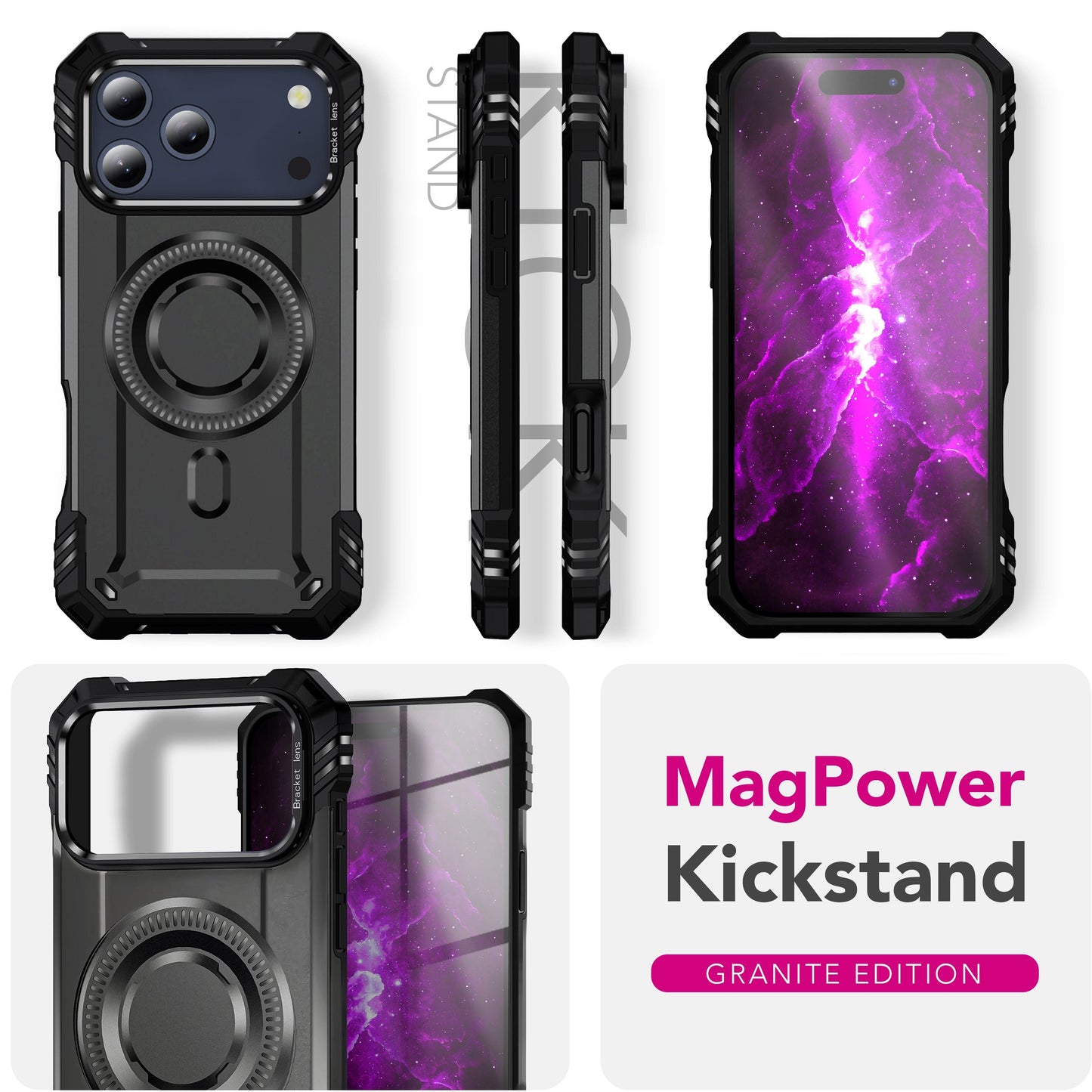 NALIA MagSafe Hülle Granite für Apple iPhone 17 Pro Max (Militär-Panzer) - Robustes Armor Kickstand Cover, Stoßfeste Outdoor Schutzhülle, Military Style Case