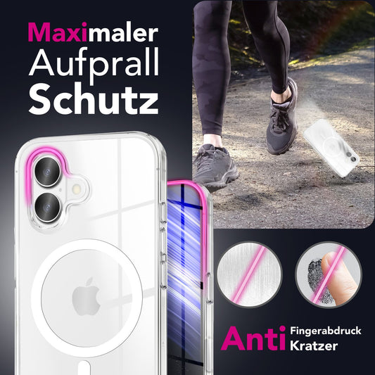 NALIA MagSafe Hülle Lumex für Apple iPhone 17 (Kristallklar mit MagPower) - Transparentes Hardcase mit TPU-Rahmen & Magnet-Ring, Stoßfest, Anti-Gelb, Klar, Passgenau & Robust