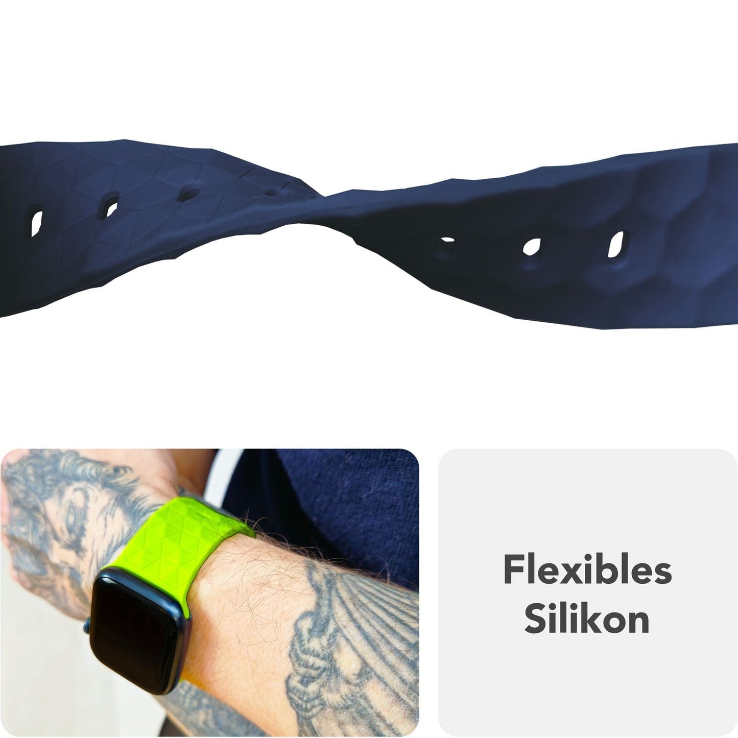 NALIA Hexion Armband Silikon Hexagon-Design - Größe 42–49mm Steck-Pin