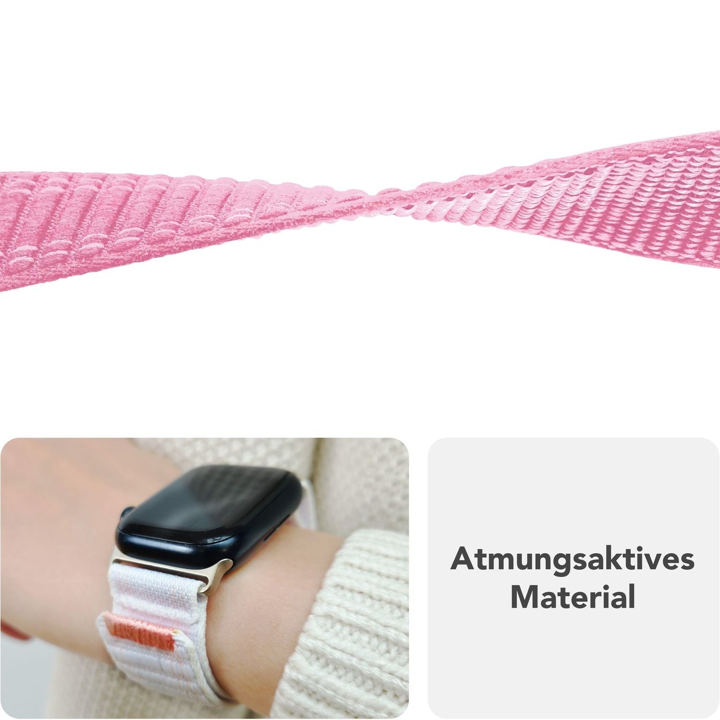 Curea NALIA Evolv din nailon țesut pentru Apple Watch - Dimensiuni carcasă 42/44/45/46/49 mm, închidere cu velcro