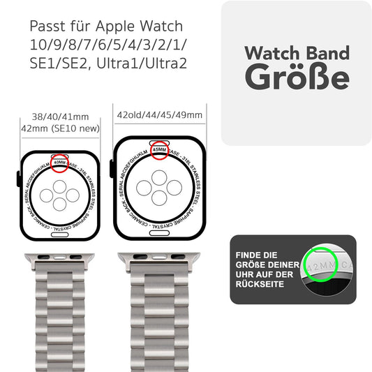 NALIA Mova Armband für Apple Watch SE/10/9/8/7/6/5/4/3/2/1, Gehäusegröße 38/40/41/42mm, Edelstahl Ersatzarmband mit Doppelfaltschließe, Metall Rostfrei