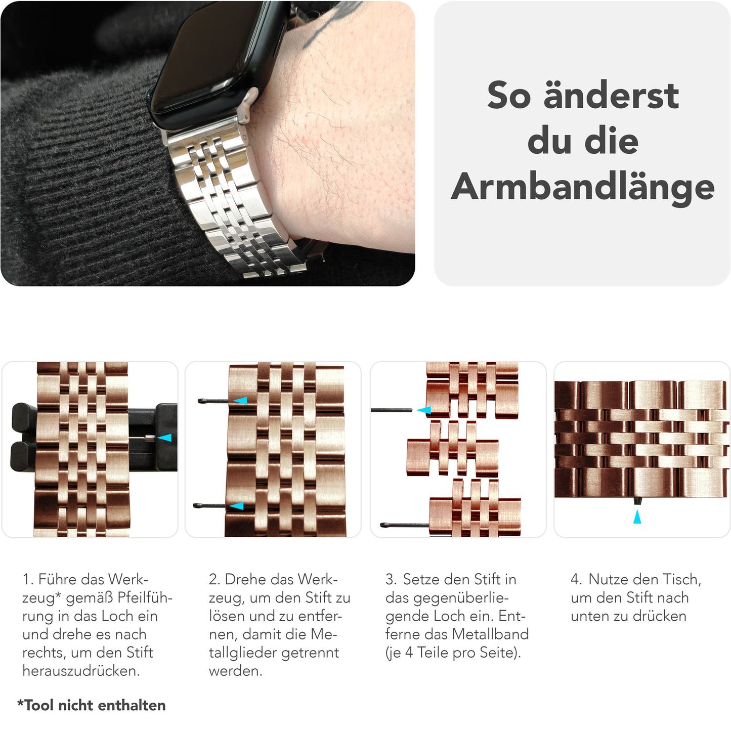 NALIA Trivo Edelstahl Armband für Apple Watch SE/10/9/8/7/6/5/4/3/2/1, Gehäusegröße 38/40/41/42mm, Metall Ersatzarmband Rostfrei mit Schmetterlingsschließe