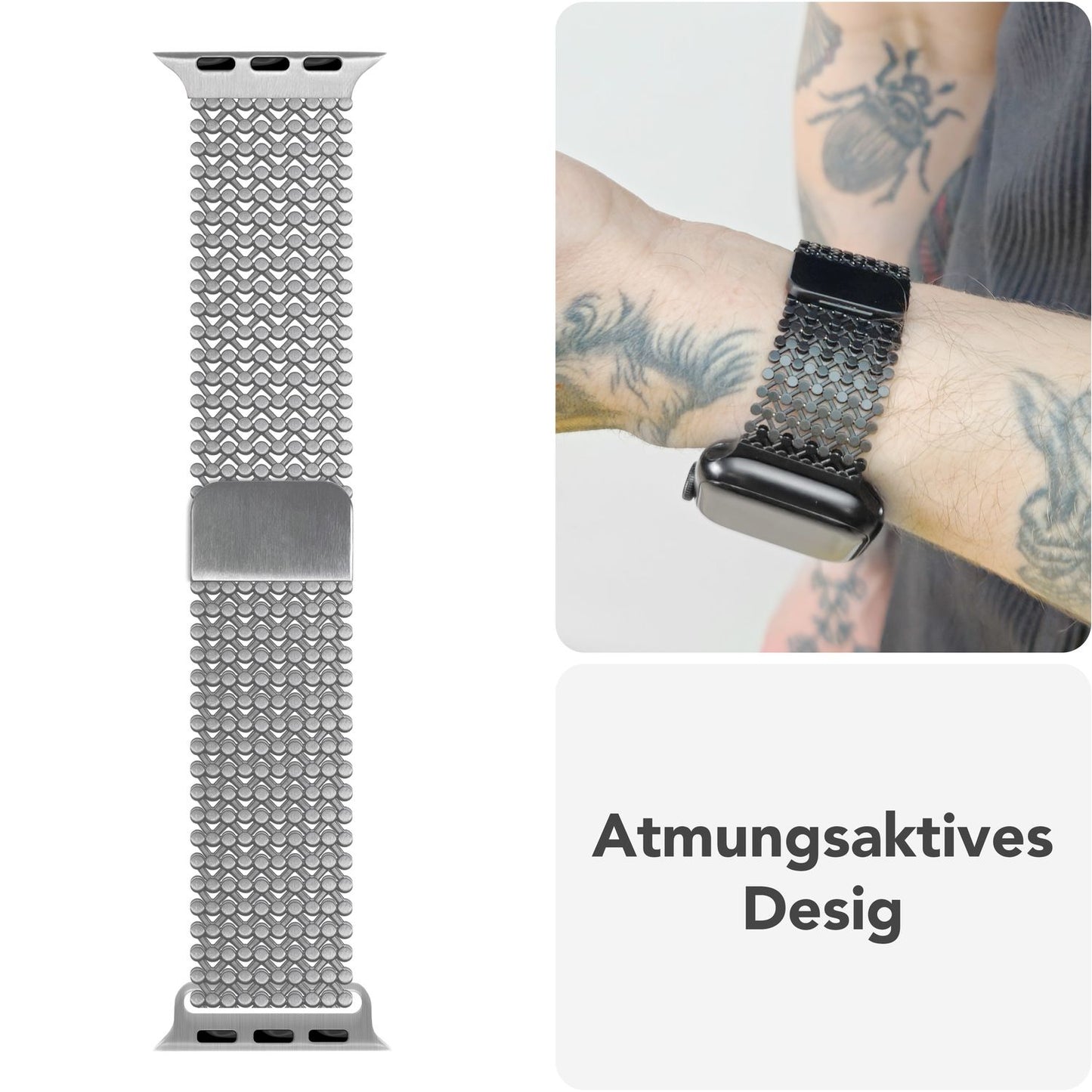 NALIA Alvia Mesh Loop Armband für Apple Watch SE/10/9/8/7/6/5/4/3/2/1, Gehäusegröße 38/40/41/42mm, Atmungsaktives Magnetisches Edelstahl Ersatzarmband