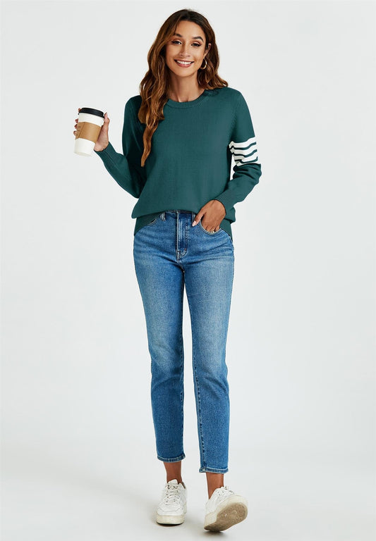 Stripe Pattern Jumper Top In Dark Green