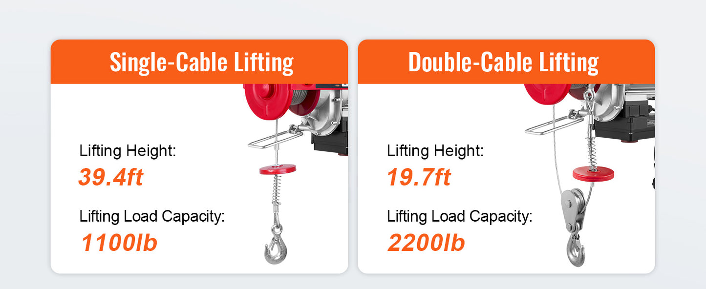 VEVOR 400-1000kg Elektrischer Palan Hebezeug Kabelhaspel Winch für Boot Auto Garage Aufzug mit Wired Remote Control Lifter