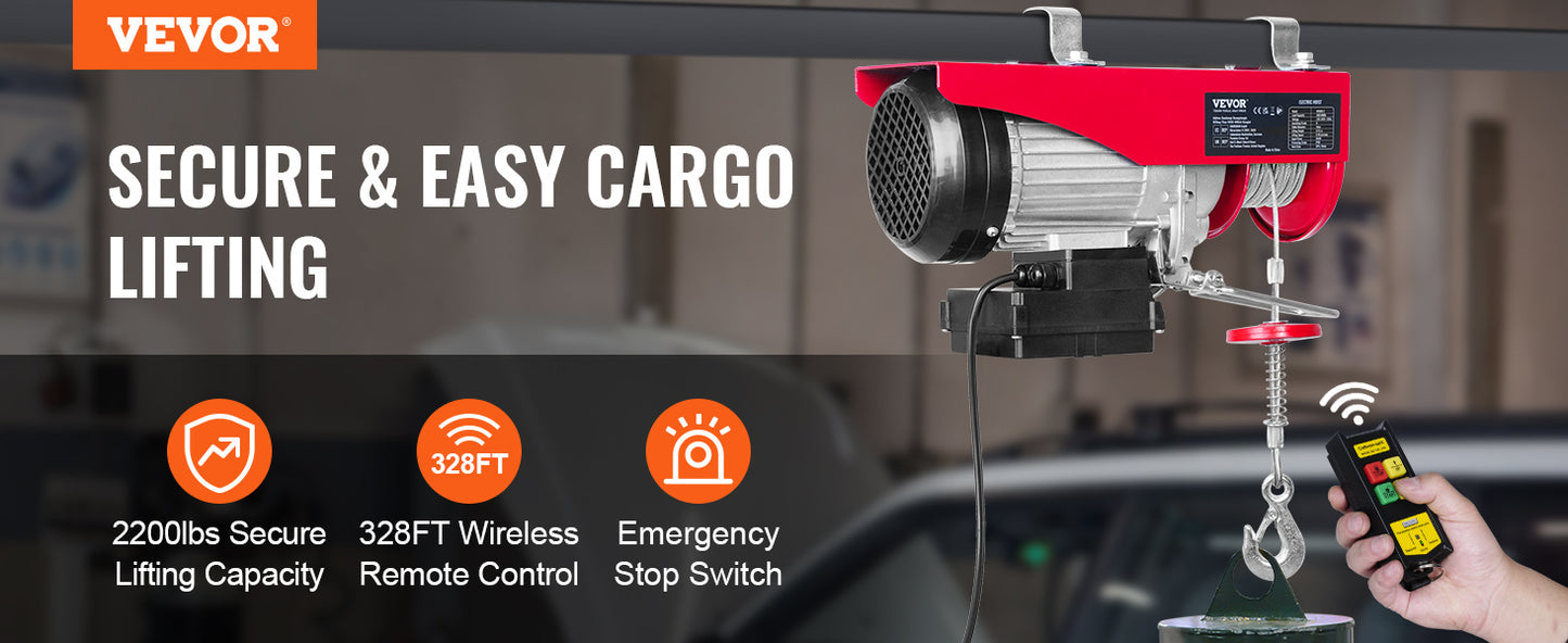 VEVOR 400-1000kg Elektrischer Palan Hebezeug Kabelhaspel Winch für Boot Auto Garage Aufzug mit Wired Remote Control Lifter