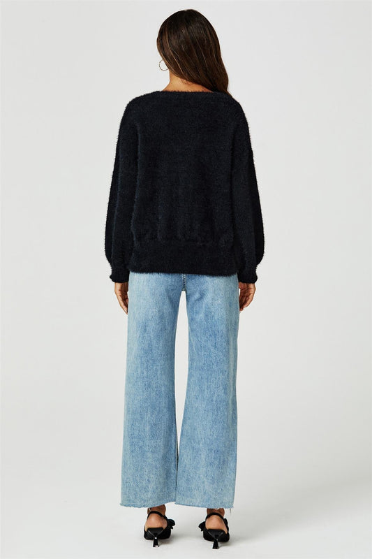 Relaxed Cozy Soft Cardigan In Black