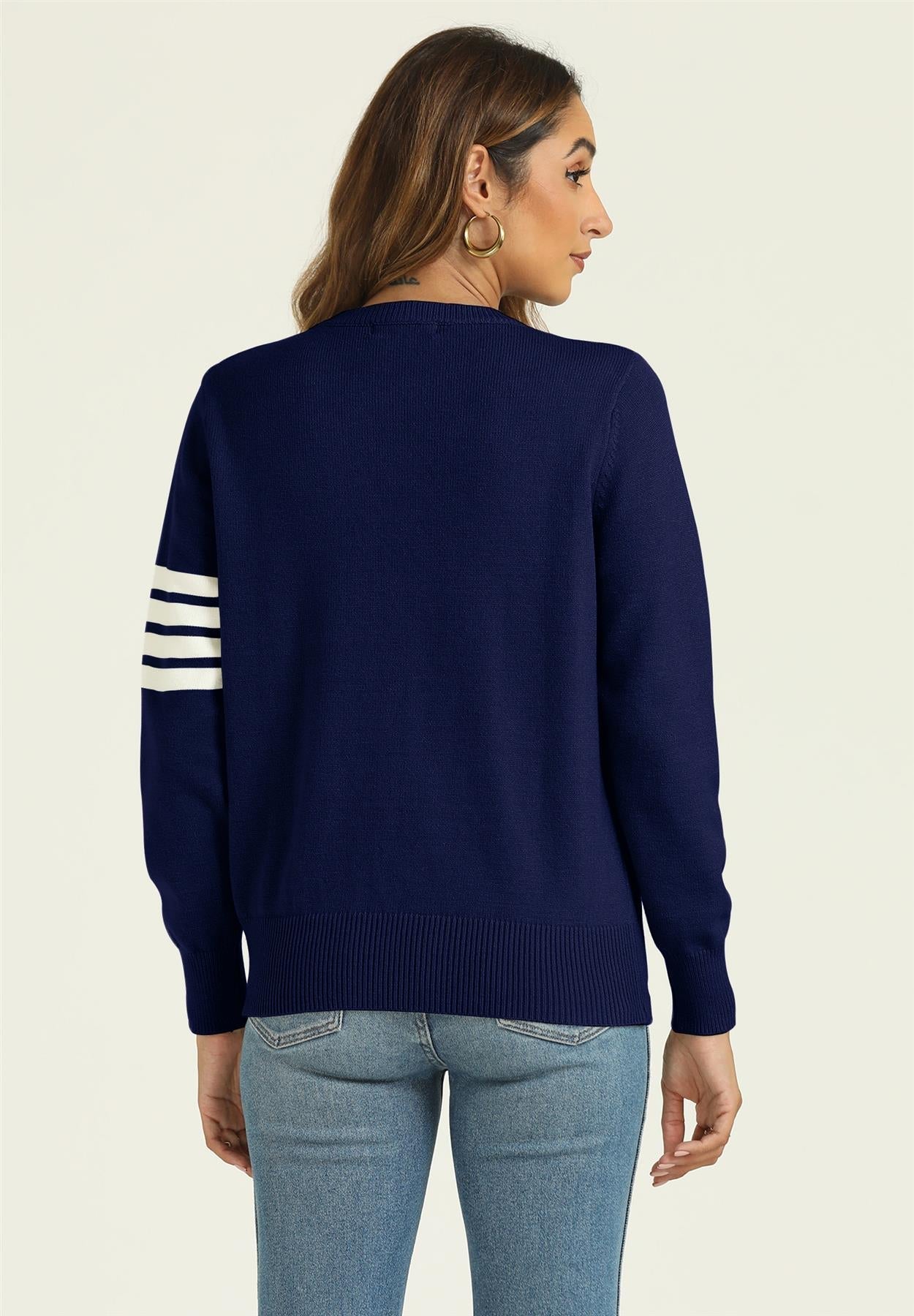 Stripe Pattern Jumper Top In Navy