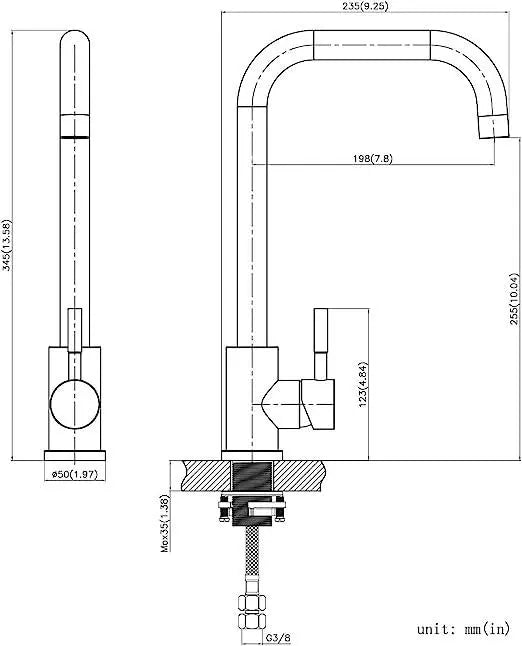 Fossa High Pressure Kitchen Faucet 360° Swivel, Stainless Steel Kitchen Faucet, Kitchen Mixer Tap with High L Bend Spout-257mm (Black)-3