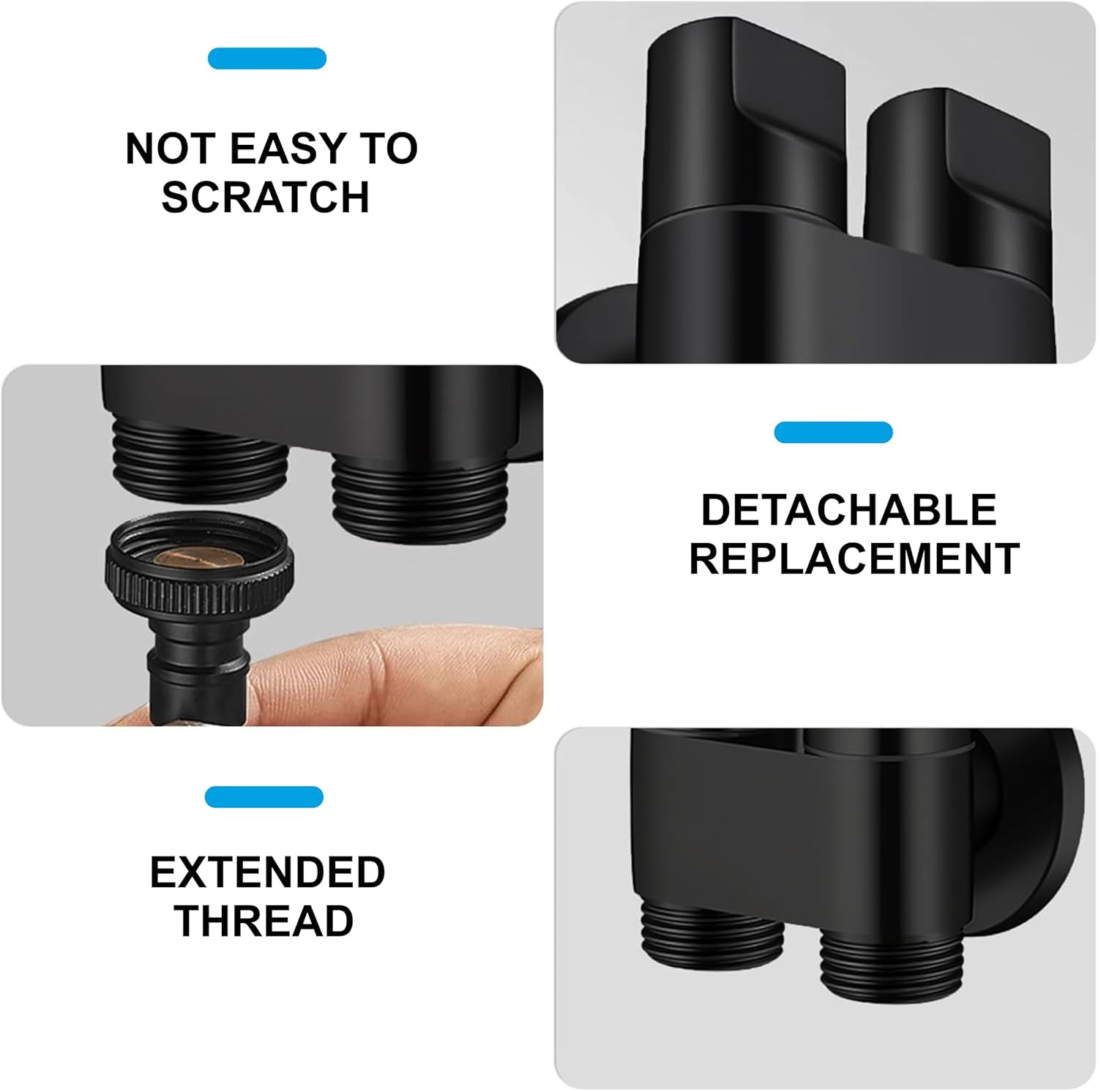 Fossa Shower Diverter Valve,Two Outlets Dual Control Washing Machine Tap Triangular Adapter Valve Spare Parts for Toilet, Bidet, Shower, Sink, (Chrome Finish) Black with Nozzle-2