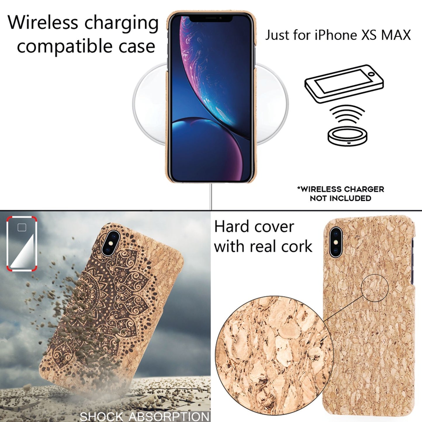 Husă de plută NALIA pentru iPhone XS Max, aspect de lemn natural