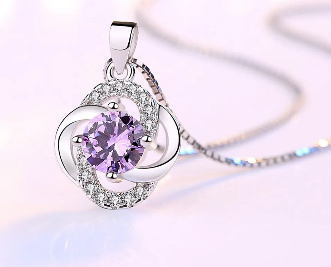 Colier cu pandantiv din argint 925, Floare Eternă, 45cm