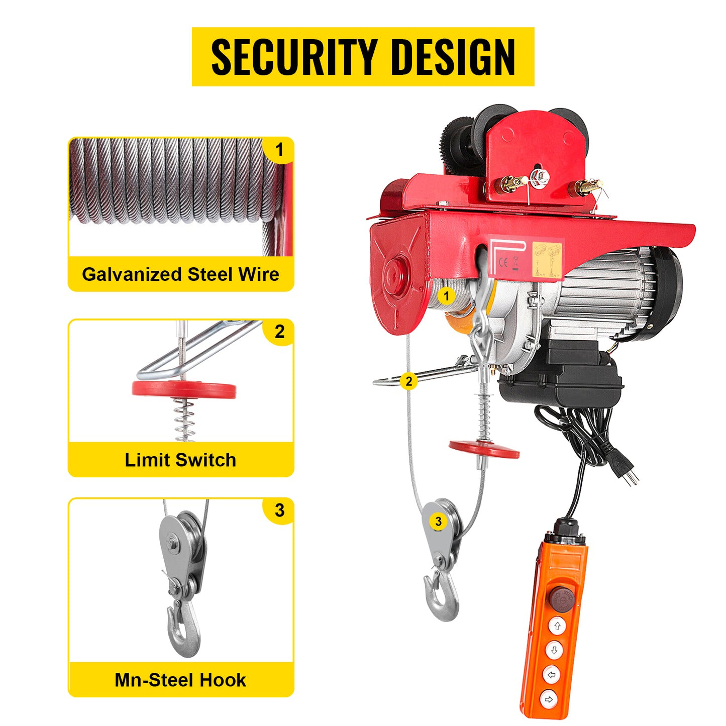 VEVOR 1700LBS/2200LBS Wired Electric Hoist Crane