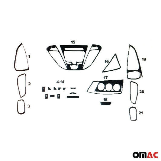 Ornamente interioare cockpit pentru Ford Transit Tourneo Custom 2012-2024, aspect aluminiu, 22 bucăți