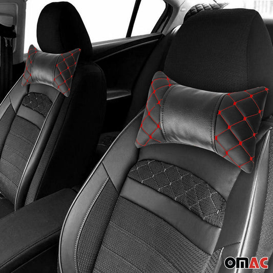 2 sztuki Poduszka na zagłówek samochodowy Poduszka na siedzenie samochodowe Skóra Czarno-czerwona 8x30 cm