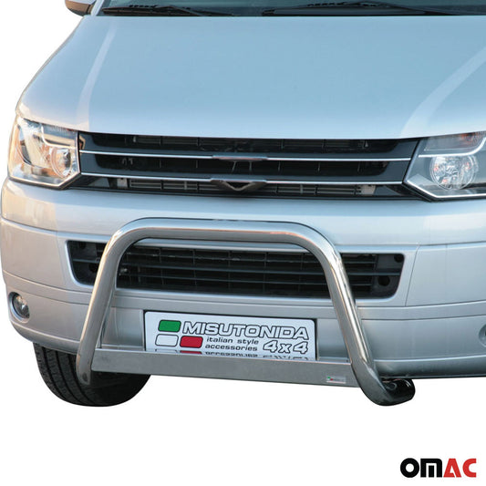 Bară de protecție față din oțel inoxidabil, bară de protecție față, finisaj lucios, pentru VW T5 2010-2021, gri, Ø 63 mm