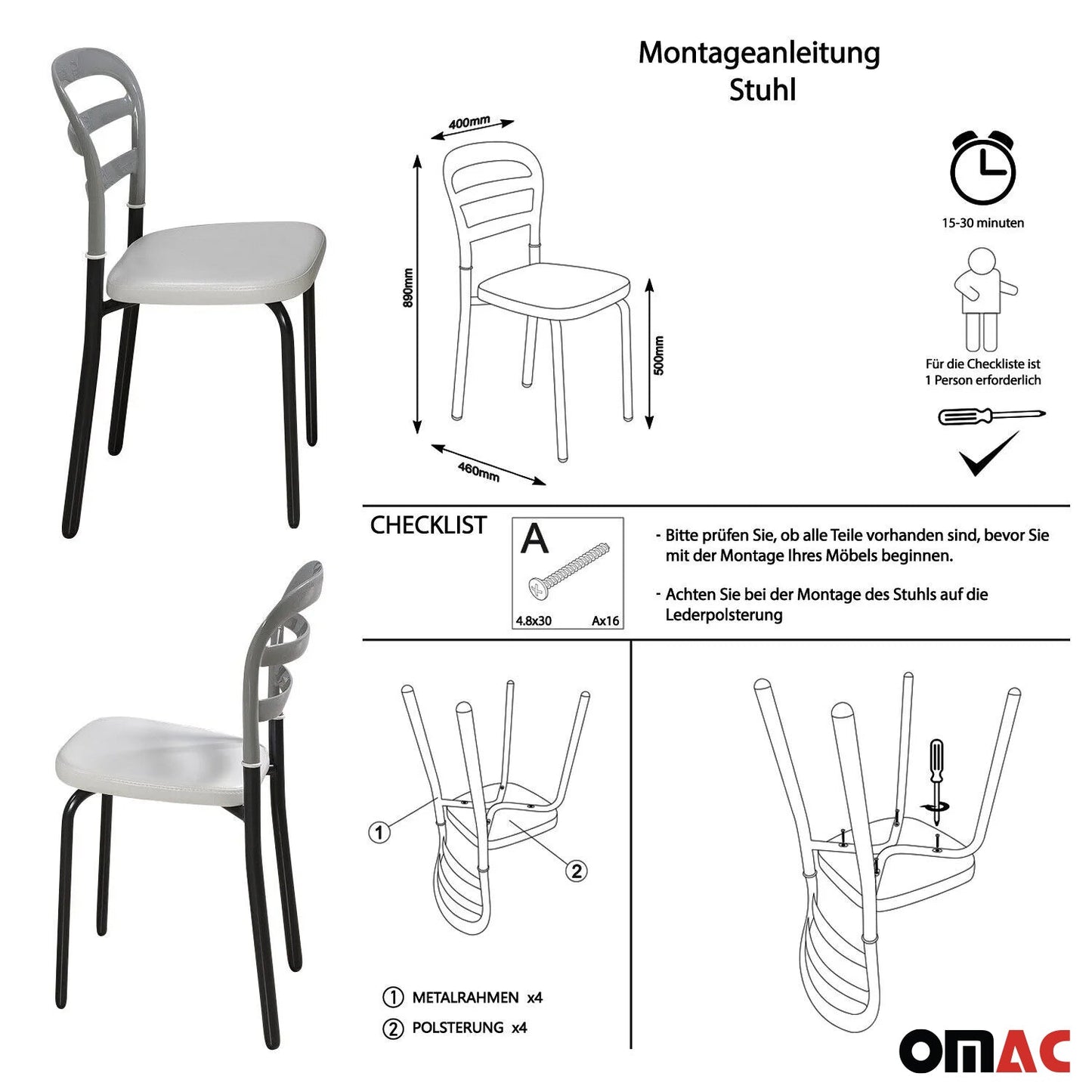 Esszimmerstühle Küchenstuhl Grau 4x Stühl Kunstleder