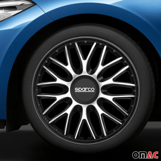 Radkappen Radzierblenden Sparco Roma 15" Zoll Abdeckung Set Silber Schwarz 4x