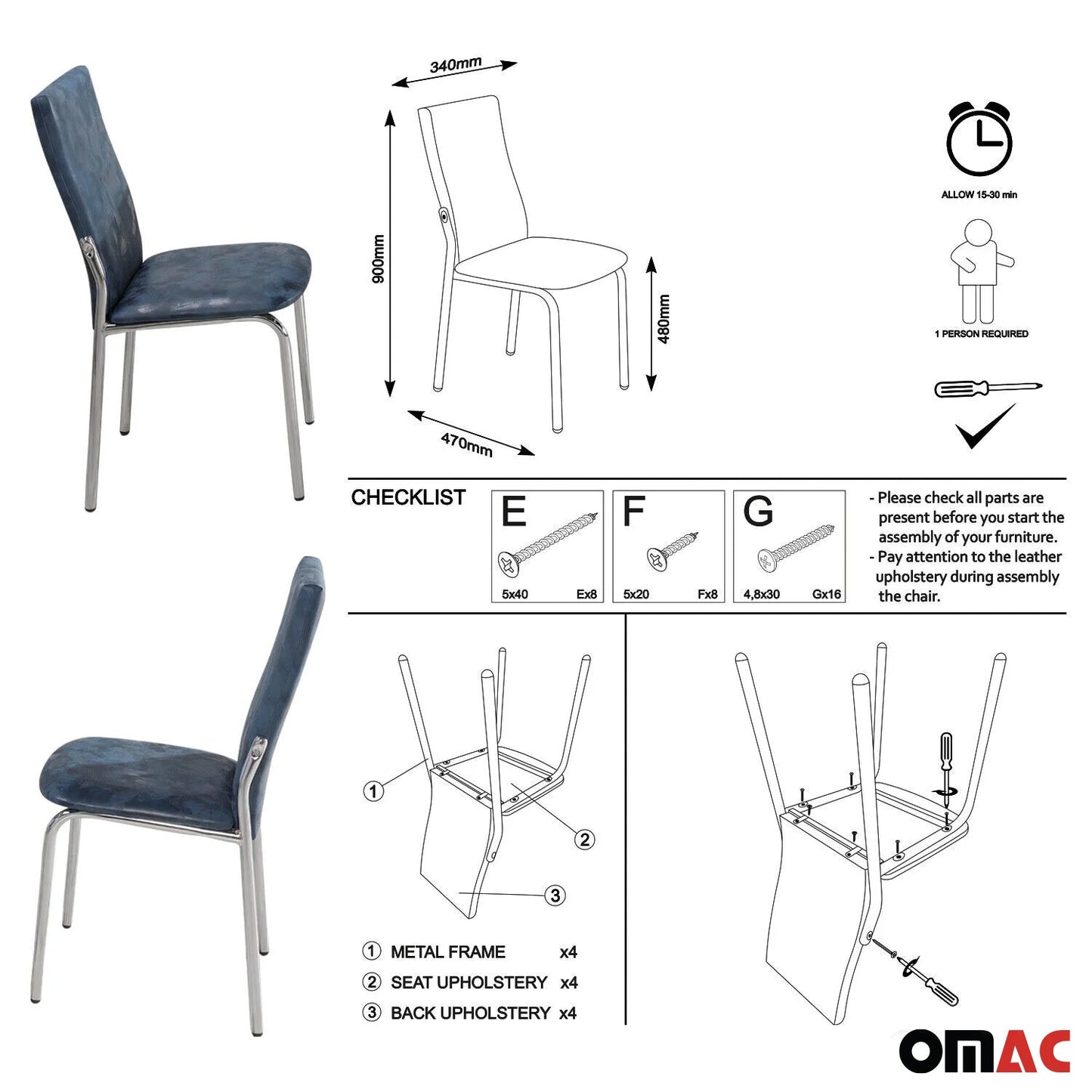 Esszimmerstühle Küchenstuhl Navy Blau 4x Stühl Kunstleder