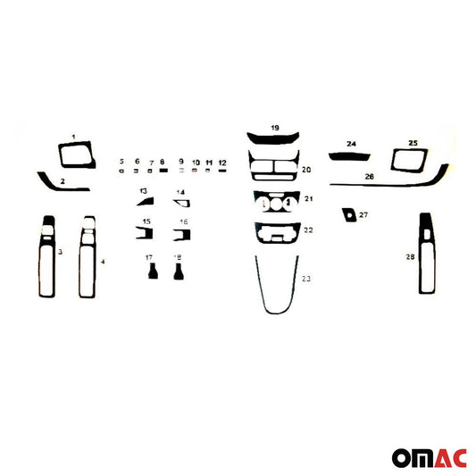Ornamente interioare cockpit pentru Fiat Doblo 2010-2014, aspect aluminiu, 28 bucăți