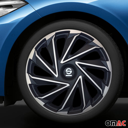 Radkappen Radzierblenden Sparco Varese 16" Zoll Abdeckung Set Silber Schwarz 4x