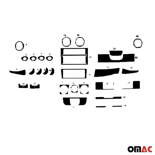 Ornamente interioare cockpit pentru Iveco Daily 2006-2011, aspect aluminiu, 29 bucăți