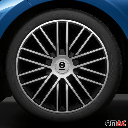 Radkappen Radzierblenden Sparco Bergamo 14" Zoll Abdeckung Set Silber Schwarz 4x