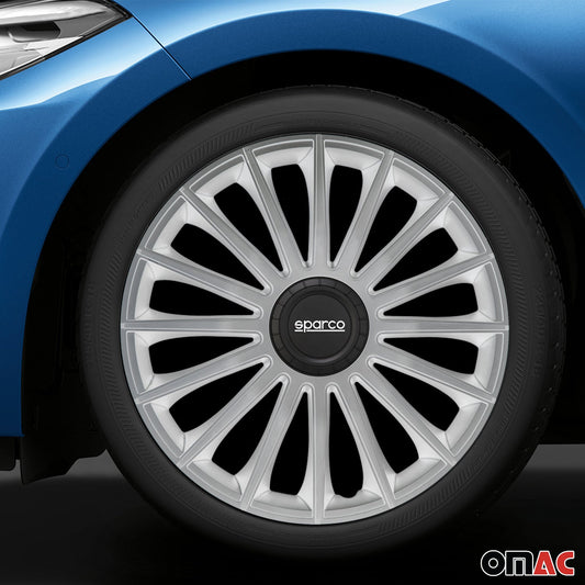 Radkappen Radzierblenden Sparco Treviso 15" Zoll Auto Abdeckung Set Silber 4x