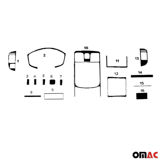 Ornamente interioare cockpit pentru Isuzu D-Max 2002-2008, aspect aluminiu, 16 bucăți