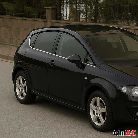 Benzi decorative geamuri Seat Leon 2005-2012 cu 5 uși, oțel inoxidabil, set 8 piese cromate