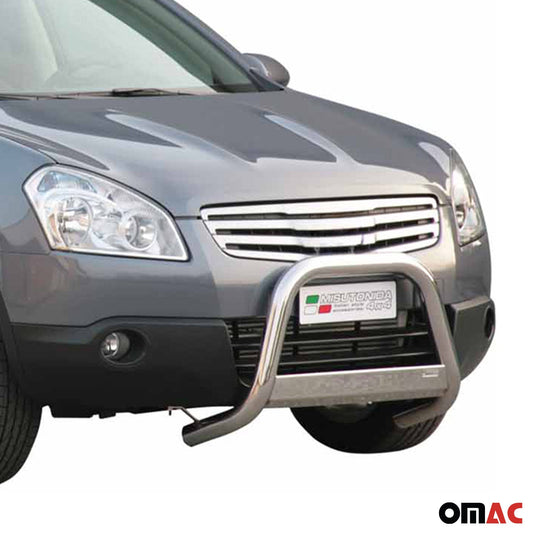 Bară de protecție/buton față pentru Nissan Qashqai +2 2008-2013 ø63mm oțel argintiu