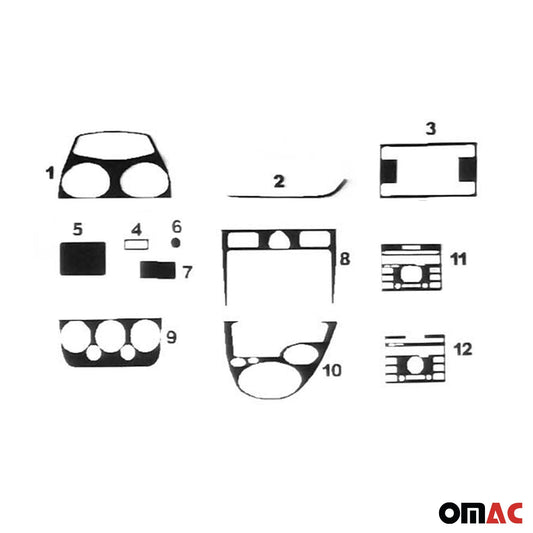 Ornamente interioare cockpit pentru Ford Fiesta 2005-2008, aspect negru piano, 12 bucăți