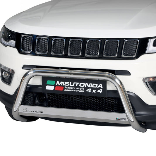 Bară de protecție/buton față pentru Jeep Compass 2016-2021, ø63mm, oțel, argintiu.
