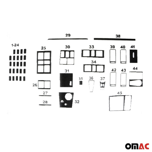 Ornamente interioare cabină pentru Volvo FH 460 2002-2012, aspect carbon, 45 bucăți