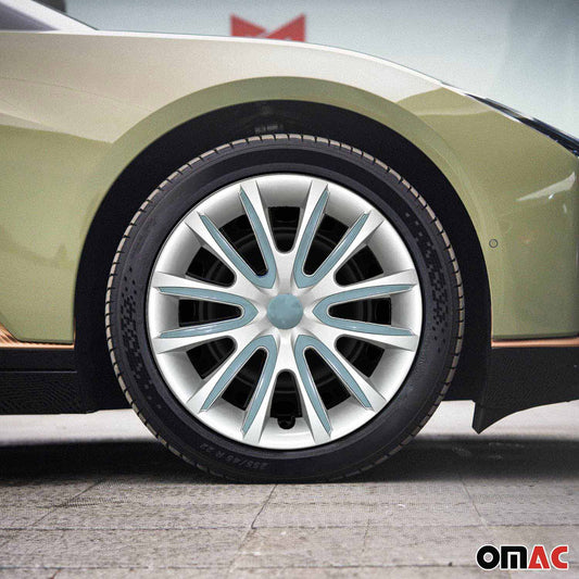 4x Radkappen 14 zoll Grau & Hell Blau