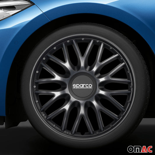 Radkappen Radzierblenden Sparco Roma 16" Zoll Auto Abdeckung Set Grau Schwarz 4x