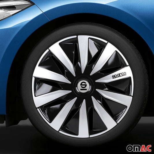 Radkappen Radzierblenden Sparco Lazio 14" Zoll Abdeckung Set Schwarz Silber 4x