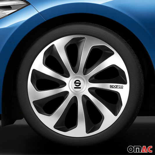 Radkappen Radzierblenden Sparco Sicilia 14" Zoll Abdeckung Set Silber Schwarz 4x