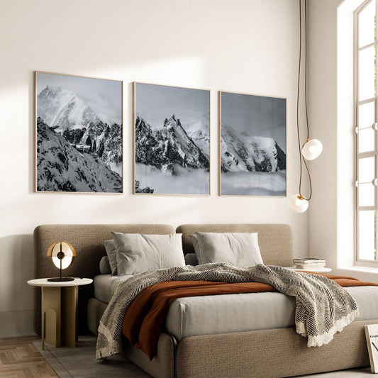 Aiguille Du Midi Triptych Schwarz Weiß - Größe 30x40 cm, 200 g/m², FSC